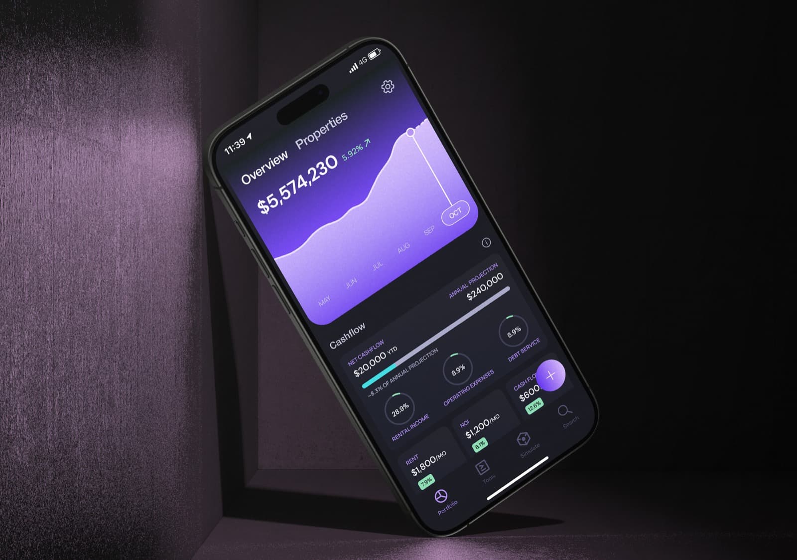 Scale property portfolio app shown on a phone